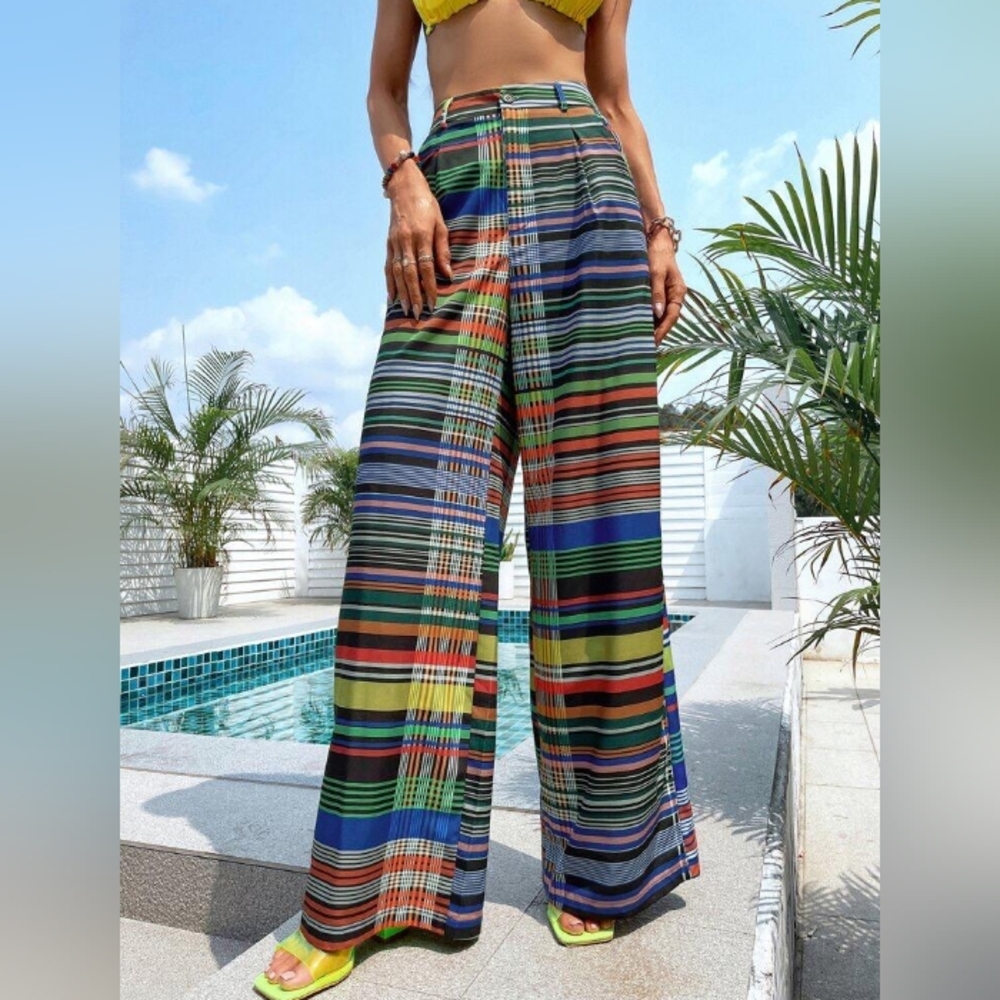 High Waist Plaid Wide Leg Pants